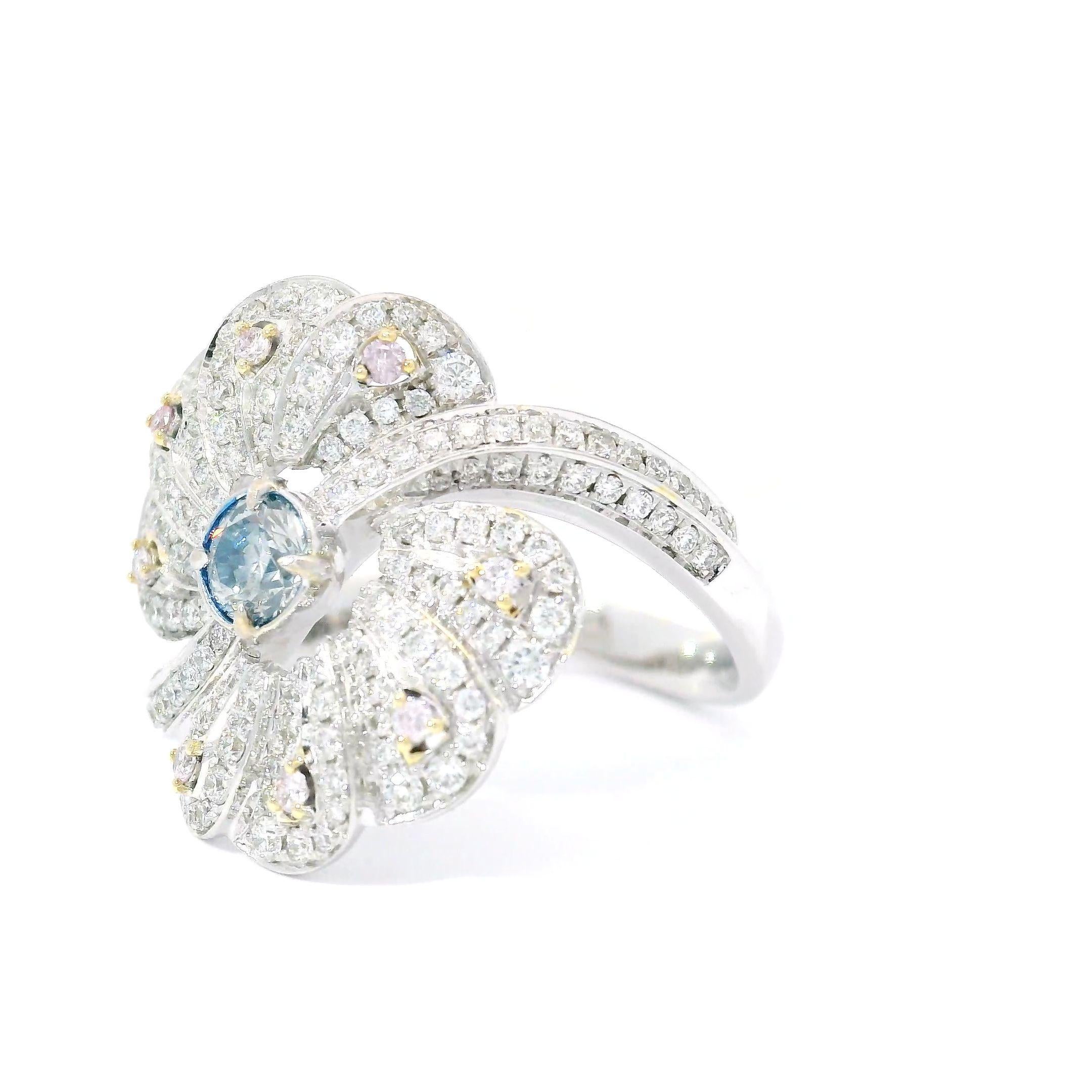 Round Cut AGL Certified 0.25 Carat Fancy Blue SI Clarity Diamond Ring For Sale