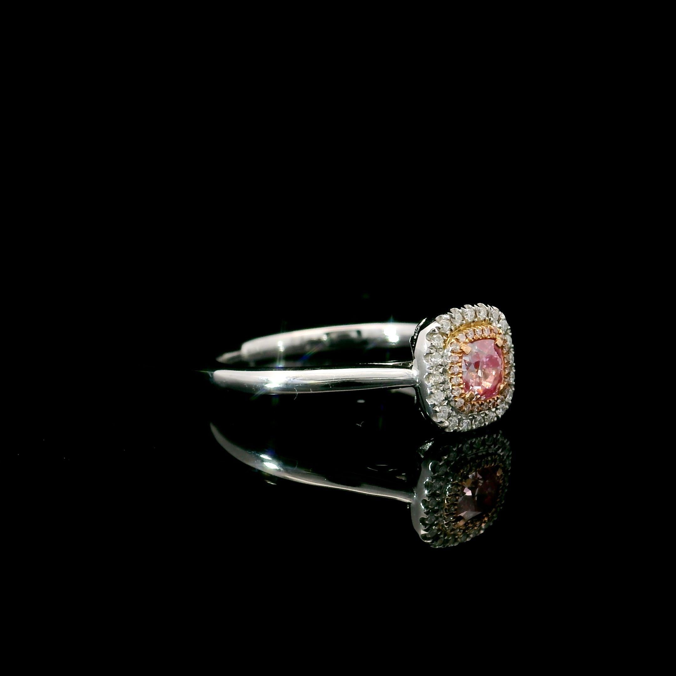 Cushion Cut AGL Certified 0.25 Carat Fancy Pink VS Clarity Diamond Ring For Sale