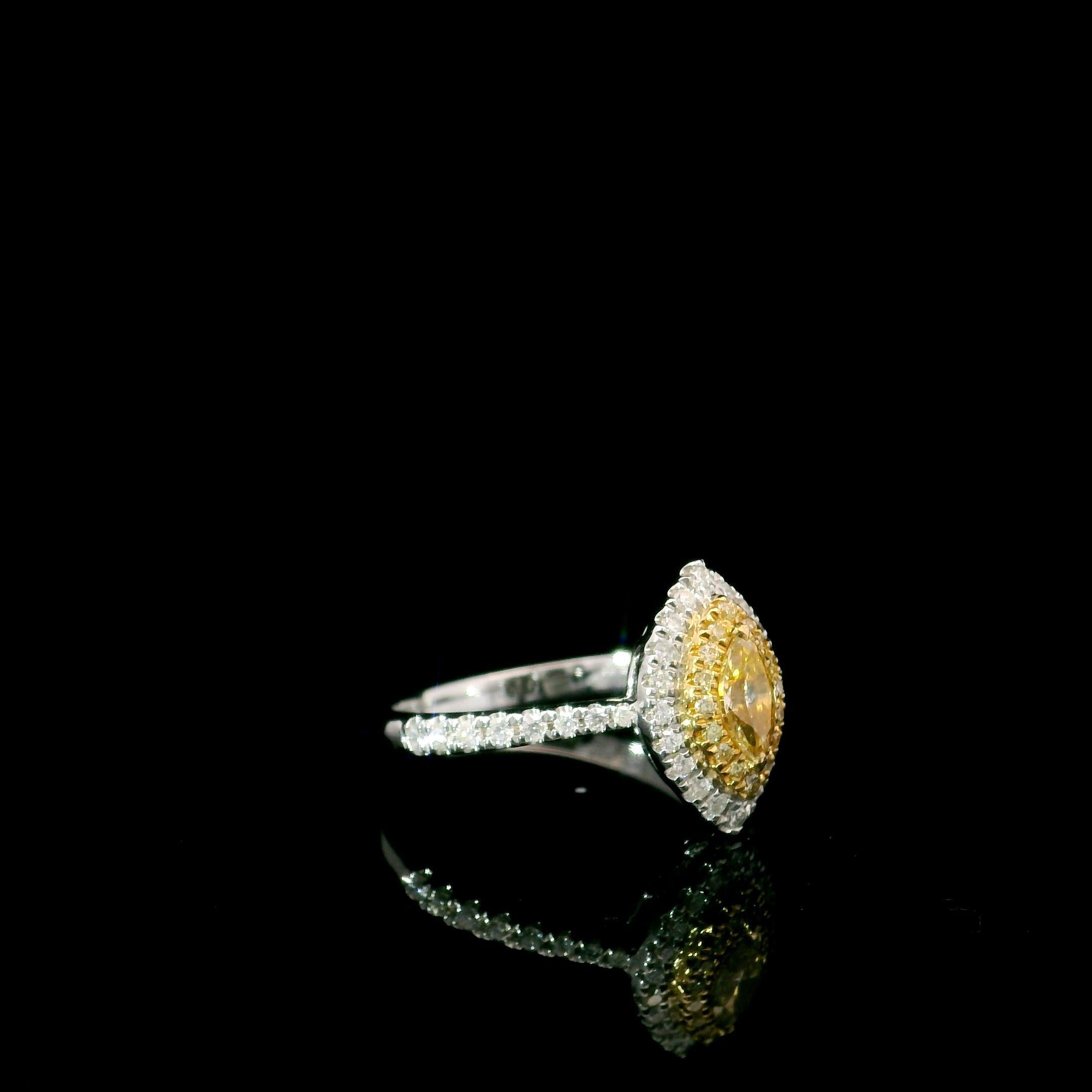 Marquise Cut AGL Certified 0.251 Carat Fancy Intense Yellow VS Clarity Diamond Ring For Sale