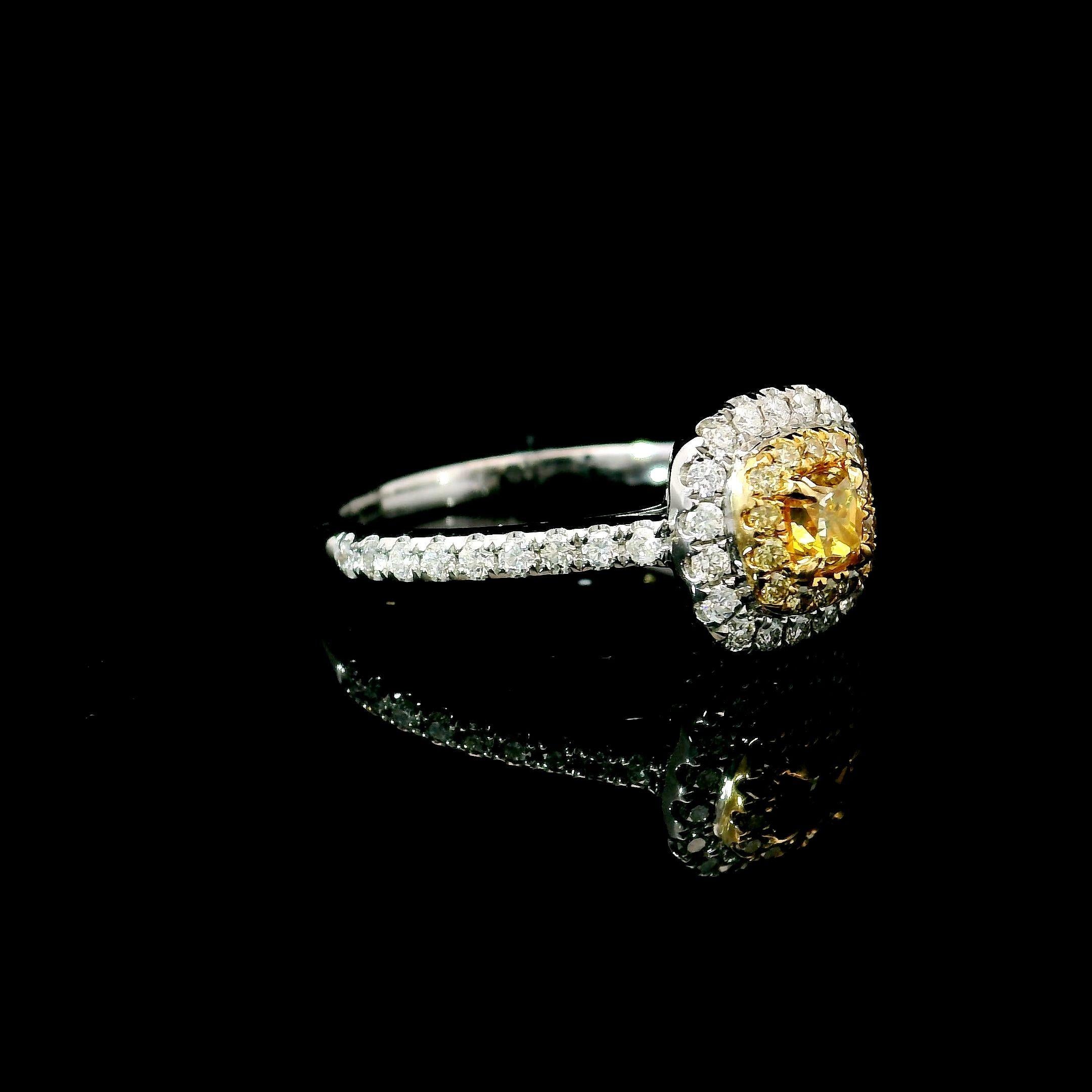 Cushion Cut AGL Certified 0.269 Carat Fancy Yellow SI Clarity Diamond Ring For Sale
