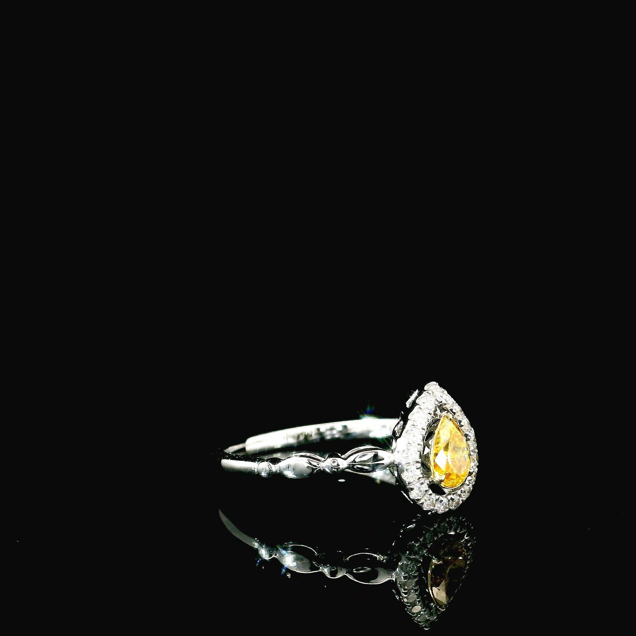 Pear Cut AGL Certified 0.324 Carat Fancy Vivid Yellow VS Clarity Diamond Ring For Sale
