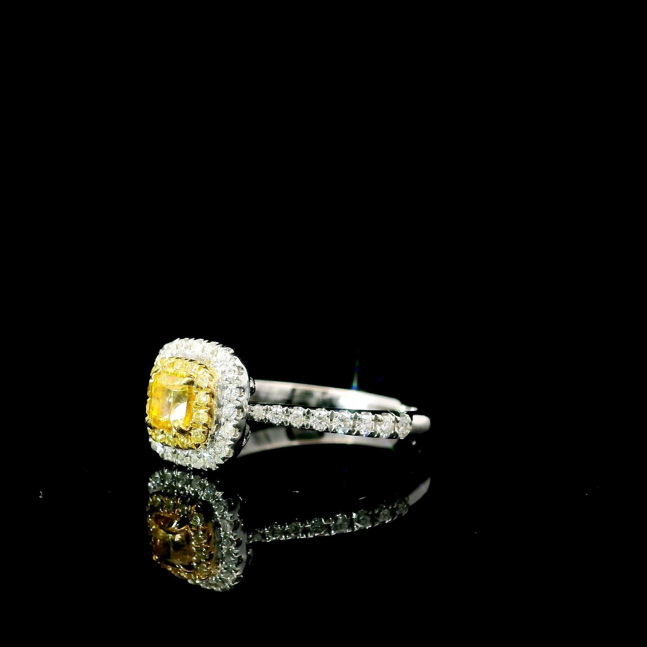 Round Cut AGL Certified 0.344 Carat Fancy Intense Yellow VS Clarity Diamond Ring For Sale