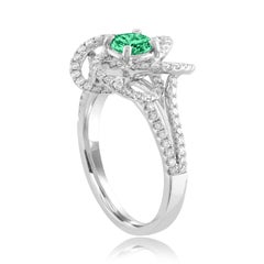 AGL Certified 0.35 Carat Emerald Diamond Gold Flower Ring