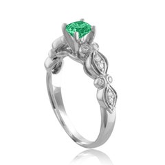 AGL Certified 0.35 Carat Emerald Diamond Gold Milgrain Ring