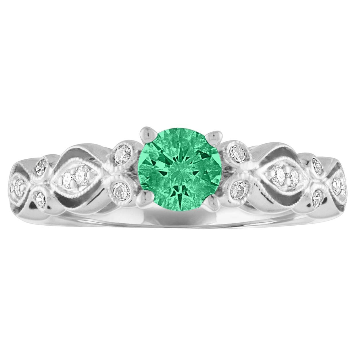 AGL Certified 0.35 Carat Emerald Diamond Gold Milgrain Ring For Sale