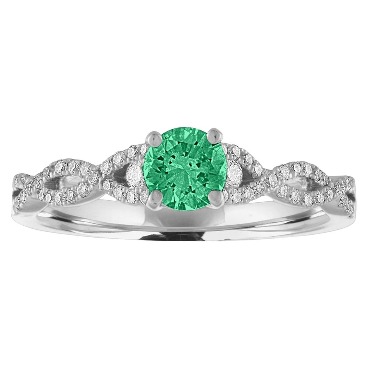 AGL Certified 0.36 Carat Emerald Diamond Gold Infinity Ring For Sale