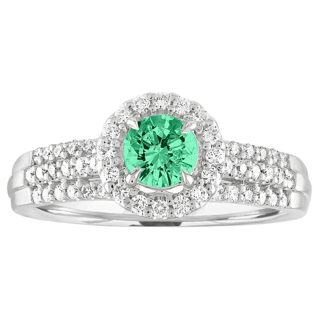 AGL Certified 0.38 Carat Emerald Diamond Gold Halo Ring