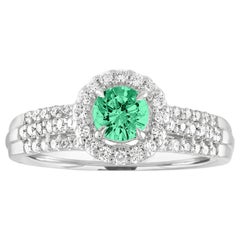 AGL-zertifizierter 0,38 Karat Smaragd-Diamant-Gold-Halo-Ring