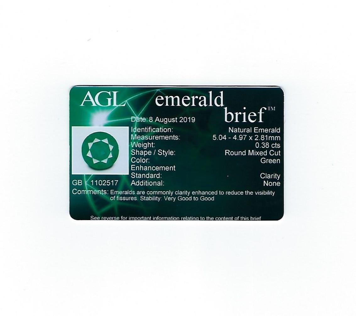 AGL Certified 0.38 Carat Emerald Diamond Gold Milgrain Ring For Sale 4