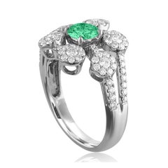 AGL Certified 0.40 Carat Emerald Diamond Gold Flower Ring