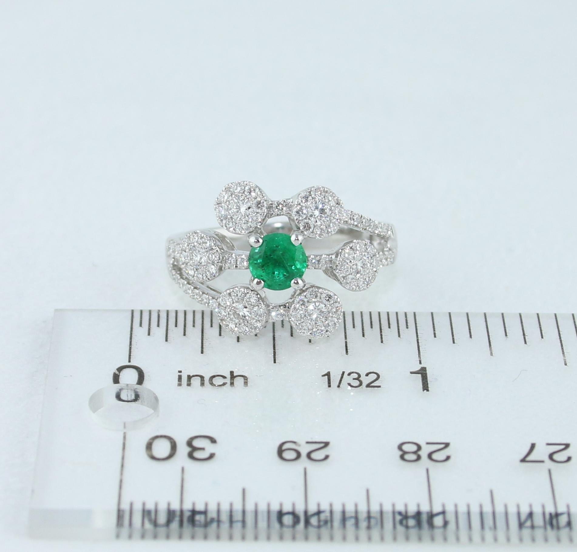 AGL Certified 0.40 Carat Emerald Diamond Gold Flower Ring For Sale 3