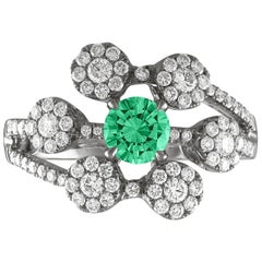 AGL-zertifizierter 0.40 Karat Smaragd-Diamant-Gold-Blumenring