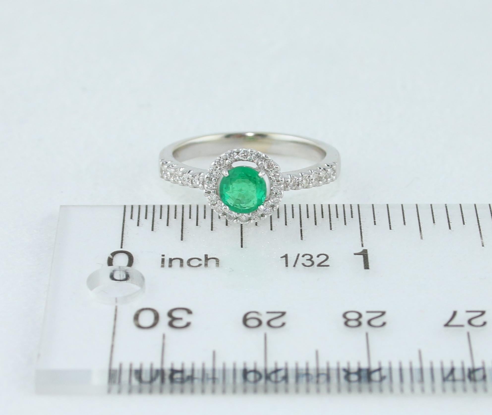 AGL Certified 0.40 Carat Emerald Diamond Gold Halo Ring For Sale 3