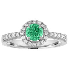 AGL Certified 0.40 Carat Emerald Diamond Gold Halo Ring