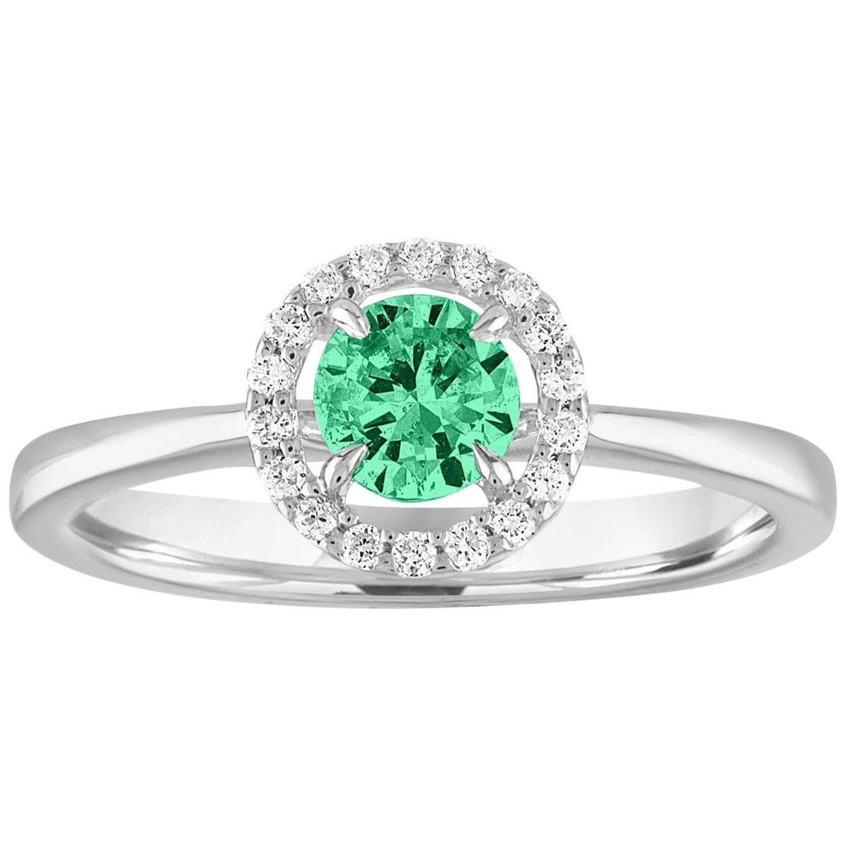 AGL Certified 0.41 Carat Emerald Diamond Gold Halo Ring For Sale