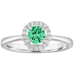 AGL Certified 0.41 Carat Emerald Diamond Gold Halo Ring