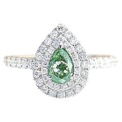Anillo de oro de 18 quilates con diamantes, talla pera, certificado AGL de 0,41 quilates de diamante verde