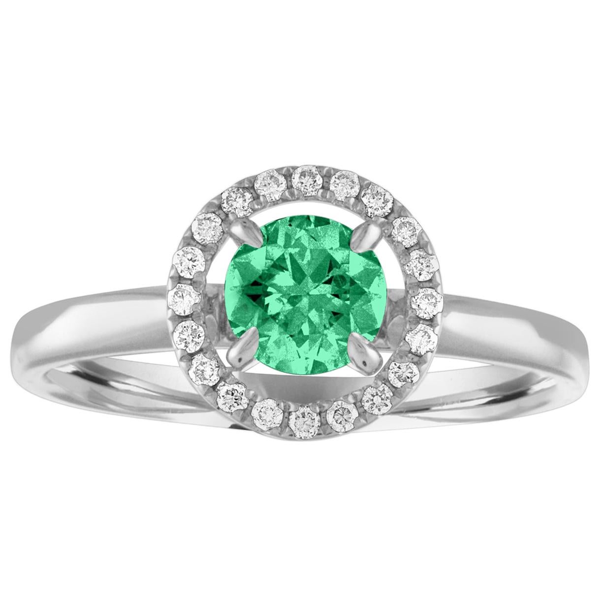 AGL Certified 0.42 Carat Emerald Diamond Gold Halo Ring