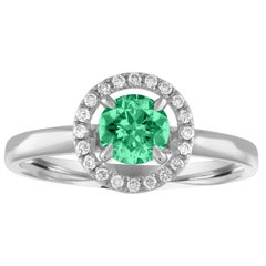 AGL Certified 0.42 Carat Emerald Diamond Gold Halo Ring