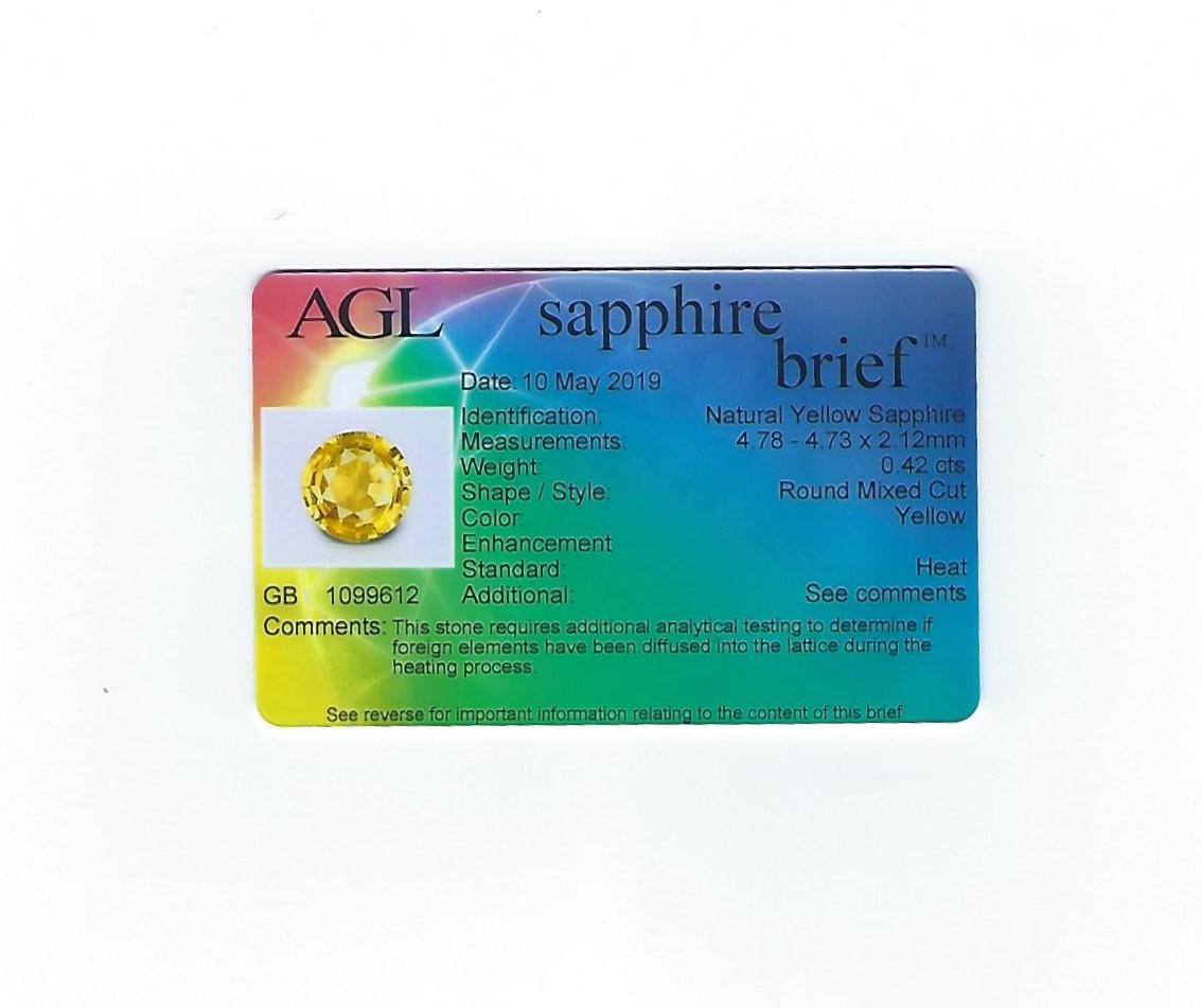 AGL Certified 0.42 Carat Yellow Sapphire Diamond Gold Ring For Sale 4