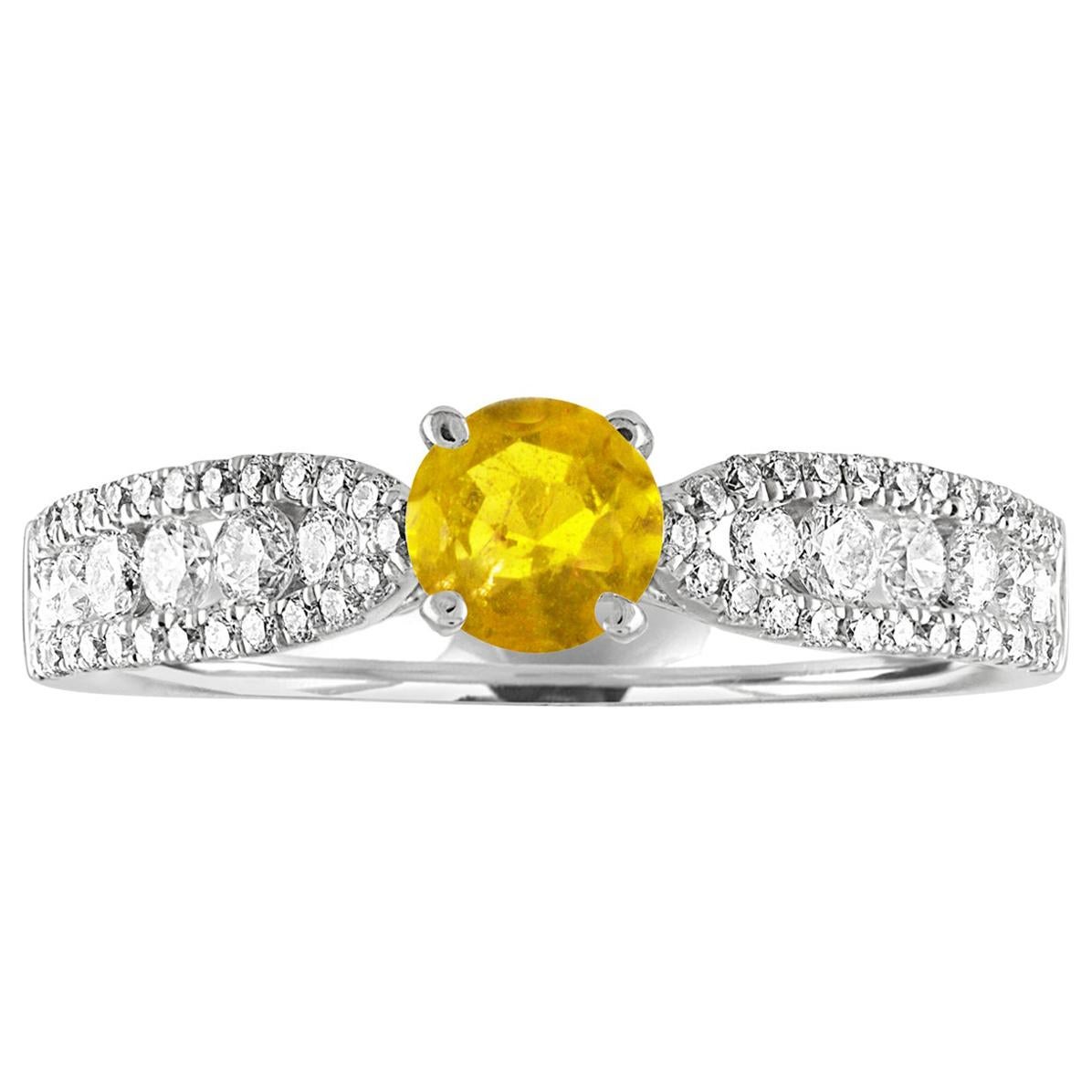 AGL Certified 0.42 Carat Yellow Sapphire Diamond Gold Ring For Sale
