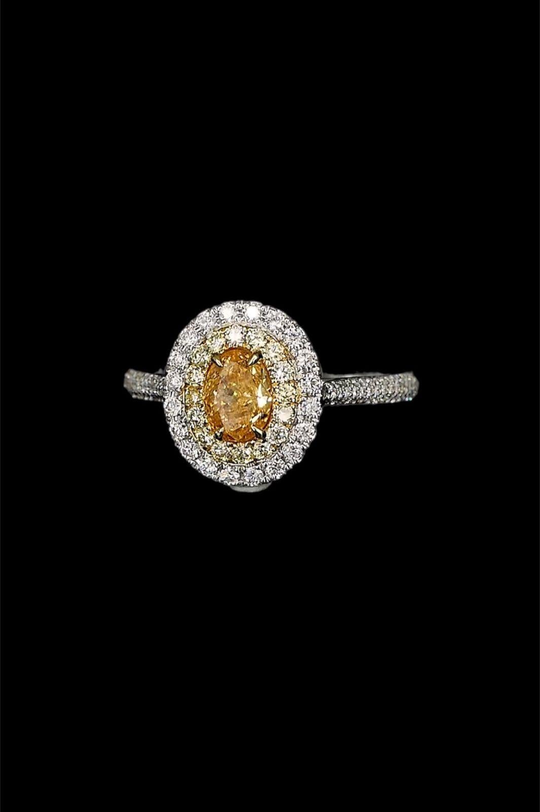 Bague fantaisie en diamant jaune 0.44 carat certifié AGL, pureté SI en vente 4