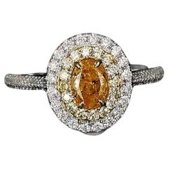 AGL Certified 0.44 Carat Fancy Yellow Diamond Ring SI Clarity