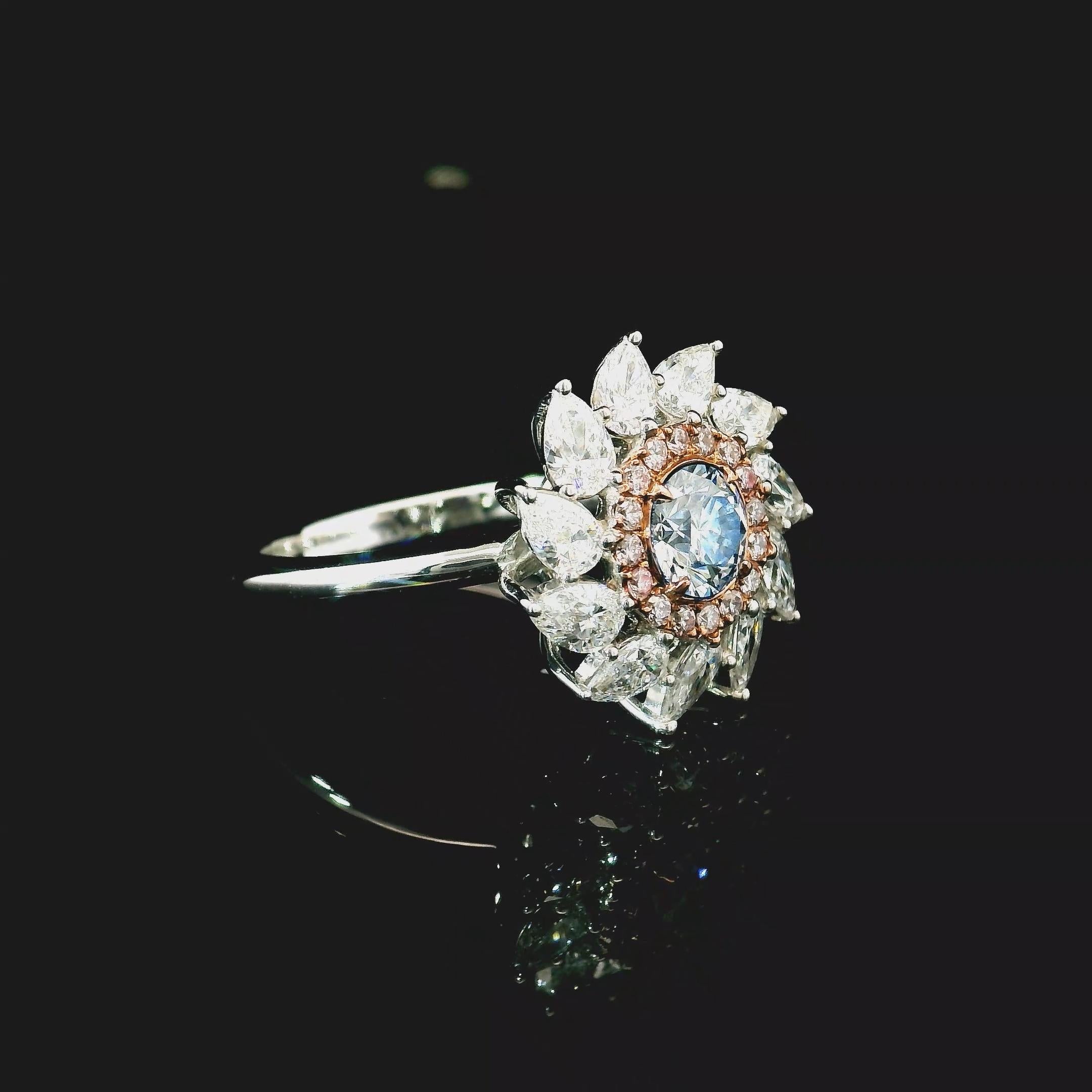 Anello con diamante certificato AGL da 0,47 carati Fancy Blue con purezza SI1 In condizioni Nuovo in vendita a บางรัก, TH