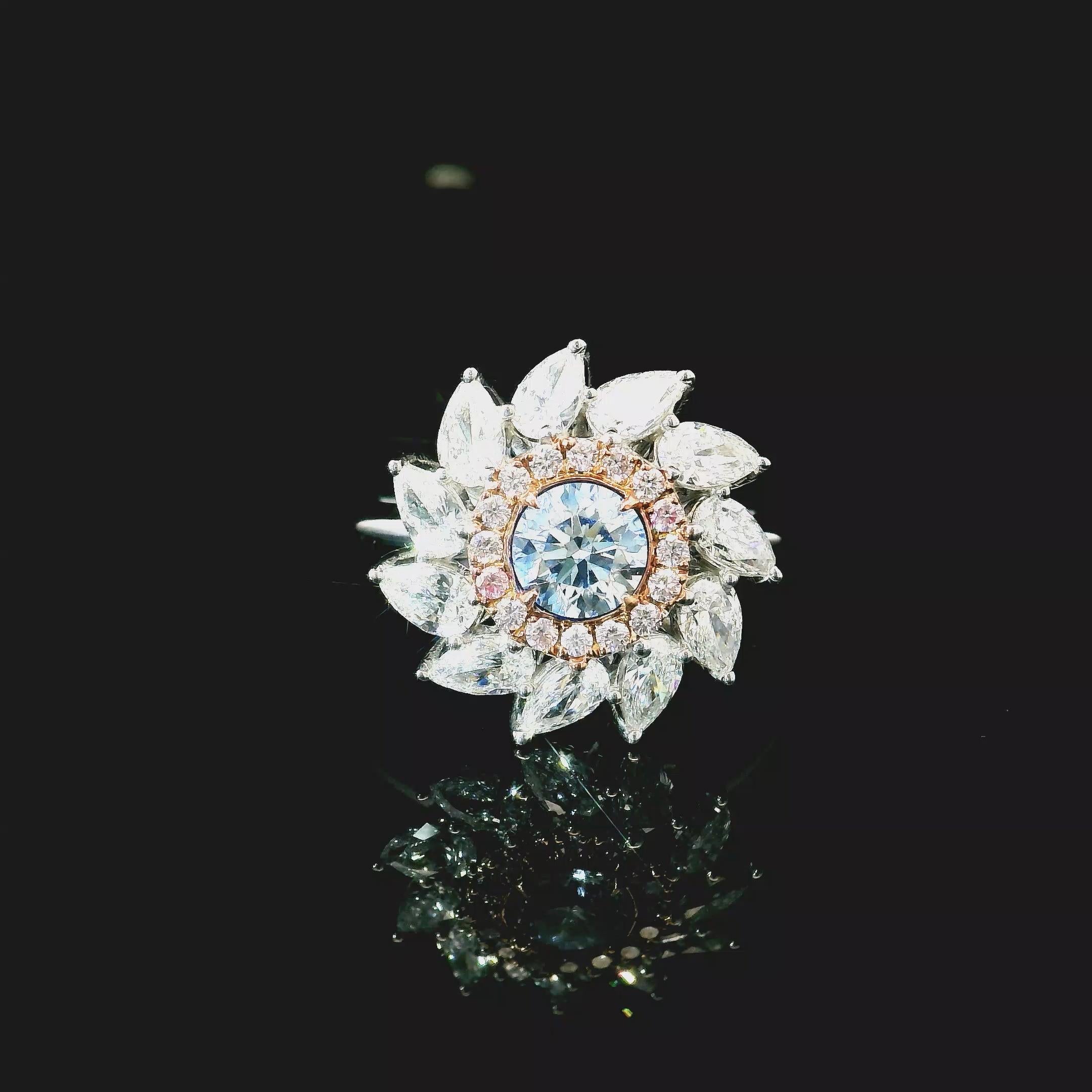 da uomo o donna Anello con diamante certificato AGL da 0,47 carati Fancy Blue con purezza SI1 in vendita