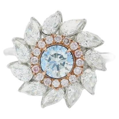 Anello con diamante certificato AGL da 0,47 carati Fancy Blue con purezza SI1 in vendita