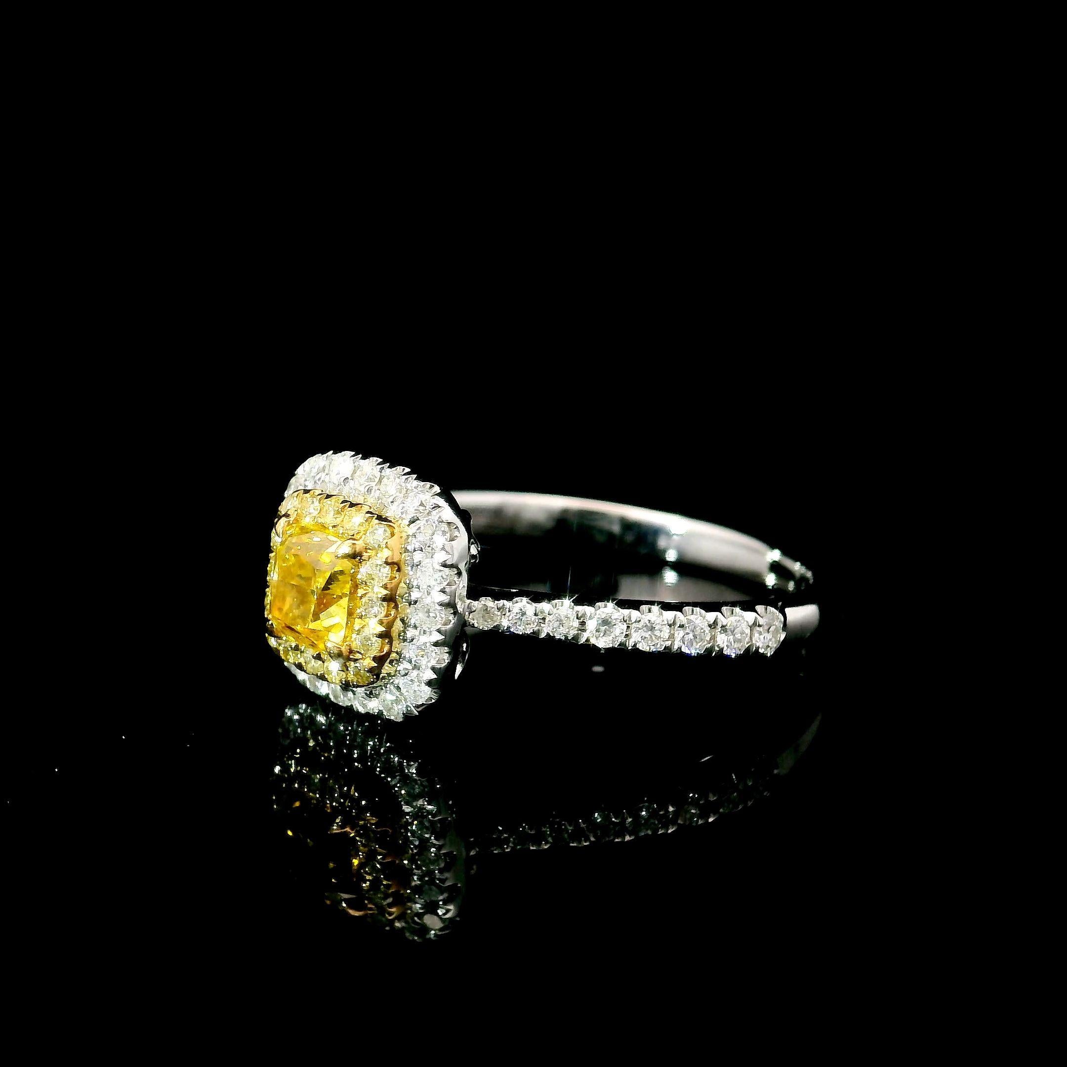 AGL Certified 0.51 Carat Fancy Intense Yellow VS Clarity Diamond Ring In New Condition For Sale In บางรัก, TH