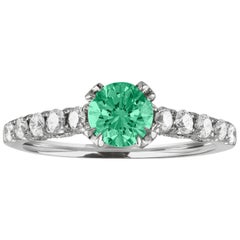 AGL Certified 0.52 Carat Emerald Diamond Gold Milgrain Ring