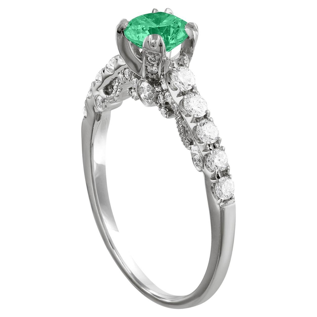 AGL Certified 0.52 Carat Emerald Diamond Gold Milgrain Ring