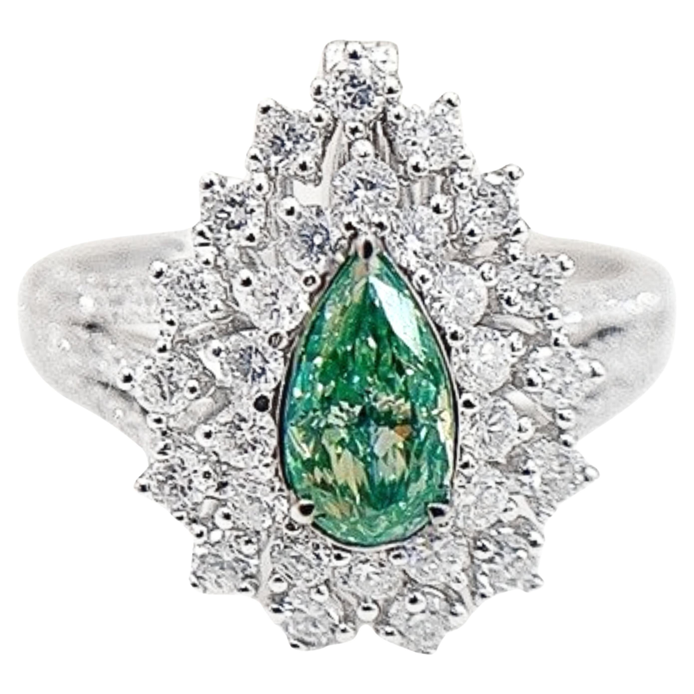 AGL Certified 0.55 CT VS Green Diamond 18K White Gold Ring/Pendant with Diamonds