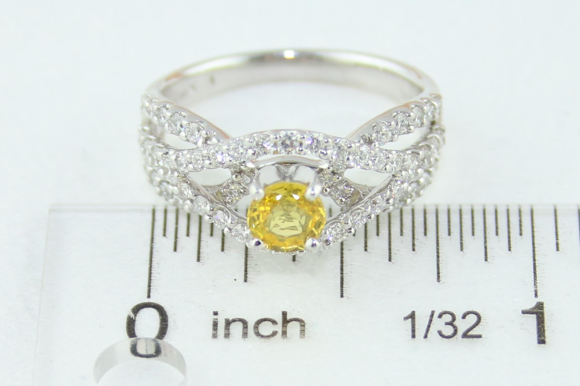AGL Certified 0.59 Carat Round Yellow Sapphire and Diamond Gold Ring For Sale 3