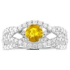 AGL Certified 0.59 Carat Round Yellow Sapphire and Diamond Gold Ring