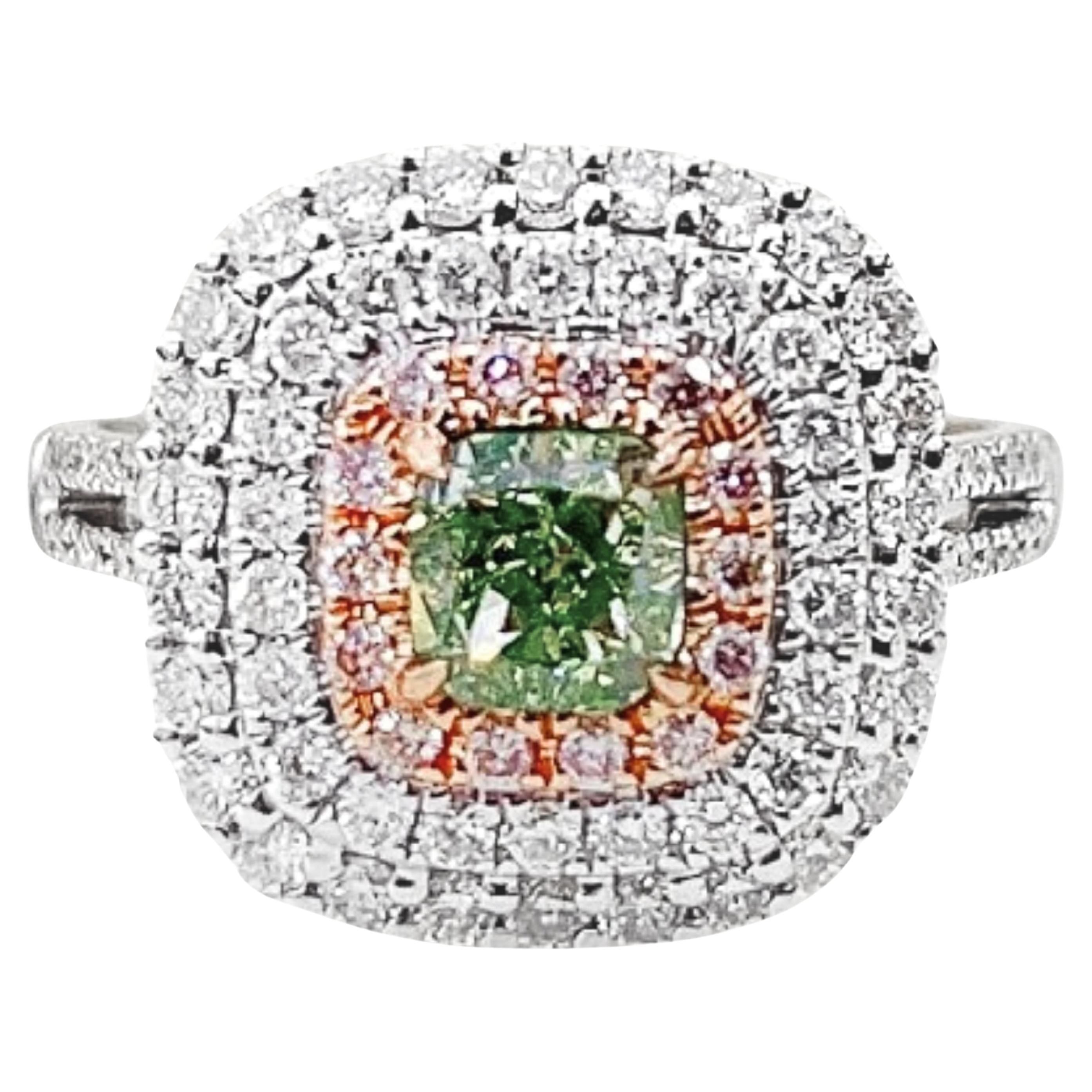 AGL Certified 0.71 CT Green Diamond & Diamond Ring / Pendant For Sale