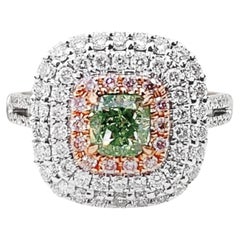 Bague/pendentif en diamant vert certifié AGL de 0,71 CT