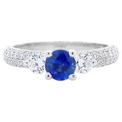 AGL Certified 0.77 Carat Blue Sapphire 
Diamond Ring in 18k White Gold