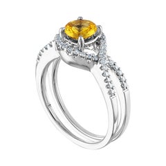AGL Certified 0.77 Carat Round Yellow Sapphire and Diamond Gold Ring