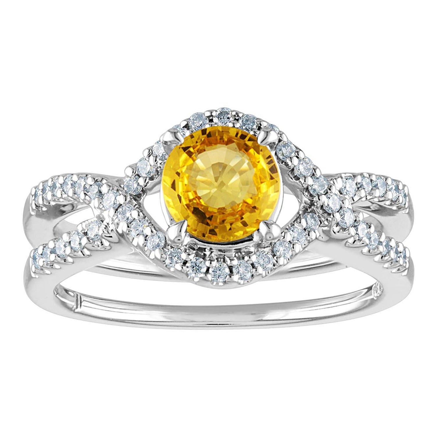 Anello in oro con zaffiro giallo rotondo e diamante certificato AGL da 0.77 carati