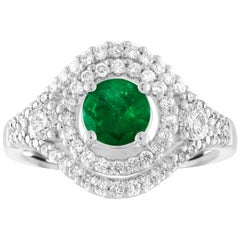 AGL Certified 0.78 Carat Round Emerald Diamond Gold Ring