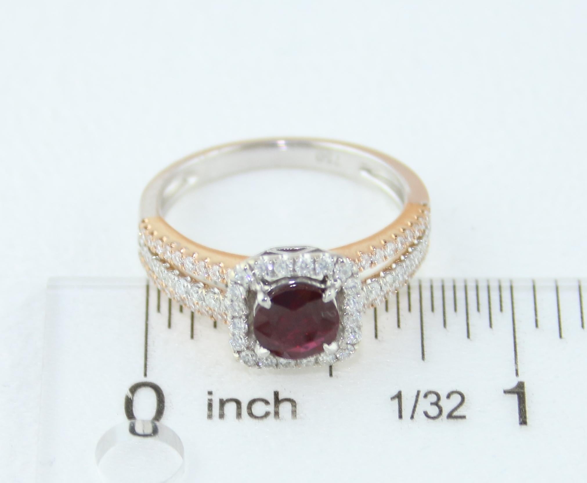 AGL Certified 0.81 Carat Round Ruby Diamond Gold Ring For Sale 3