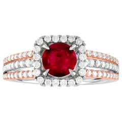 AGL Certified 0.81 Carat Round Ruby Diamond Gold Ring