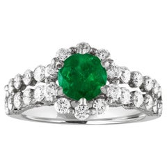 AGL Certified 0.82 Carat Round Emerald Diamond Gold Milgrain Ring