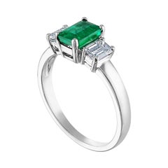 AGL Certified 0.84 Carat Emerald Three-Stone Diamond Gold Ring