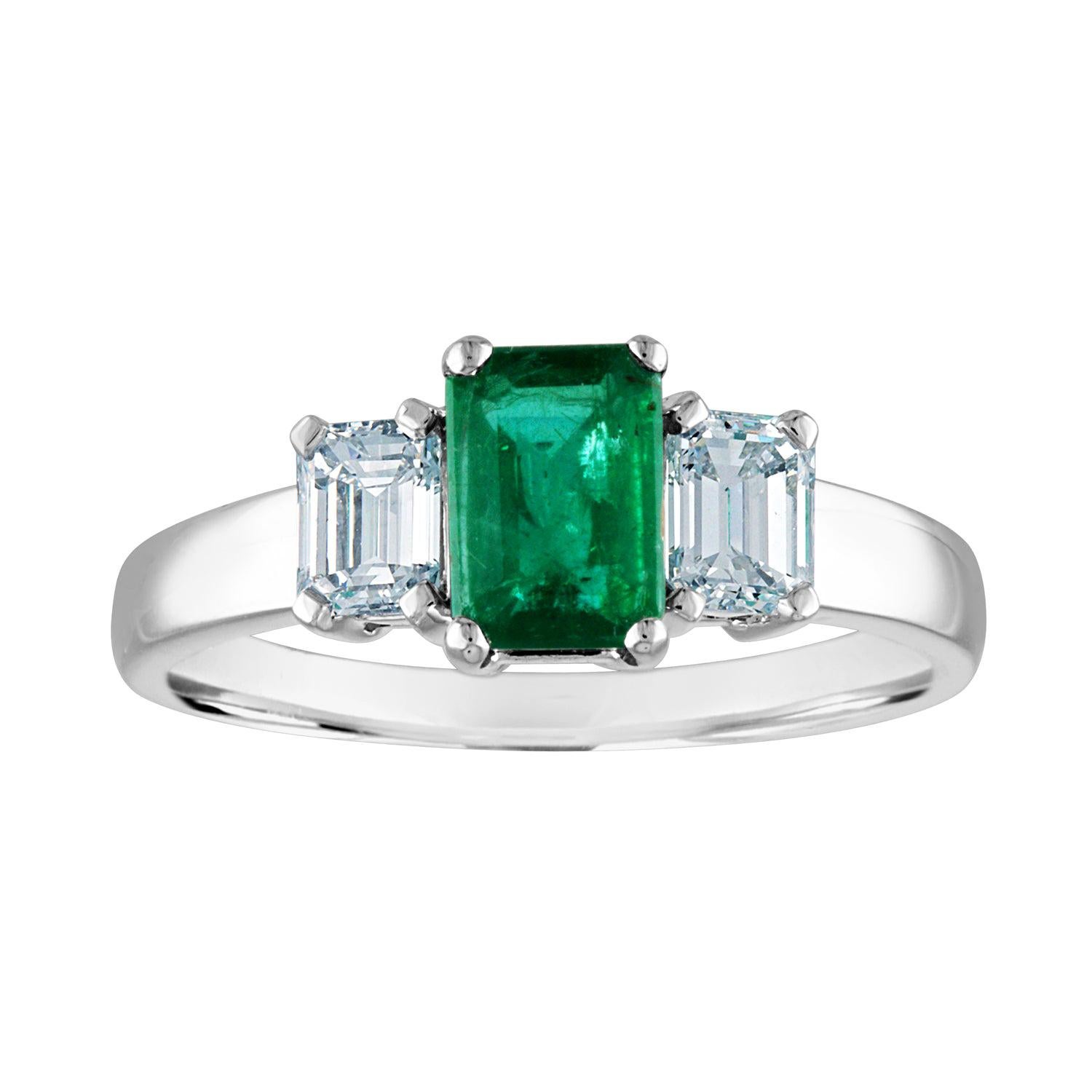 AGL Certified 0.77 Carat Emerald Three-Stone Diamond Gold Ring For Sale ...