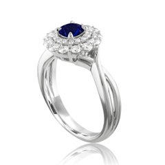 AGL Certified 0.84 Carat Round Sapphire Diamond Gold Ring