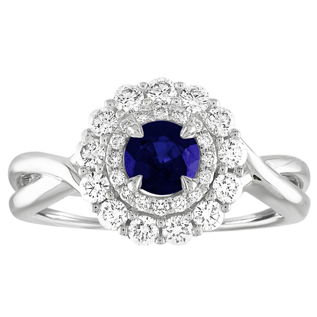 AGL Certified 0.84 Carat Round Sapphire Diamond Gold Ring For Sale
