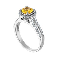 AGL Certified 0.84 Carat Round Yellow Sapphire Diamond Gold Ring